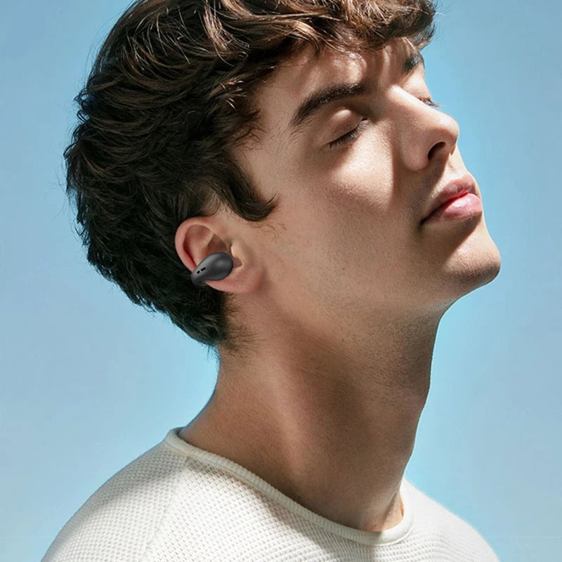Bluetooth 5.3 Ear Clip Wireless Earbuds | Bone Conduction Open Ear Headset | Secure Fit | Touch Control | Charging Case