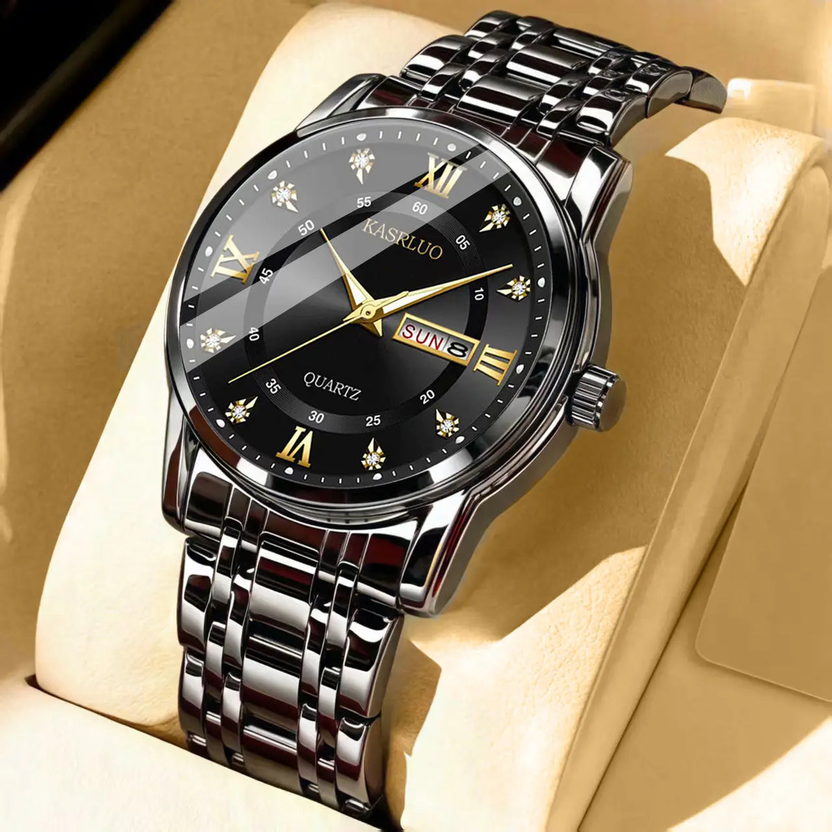 Men's Gold Plated Quartz Watch with Blue Dial