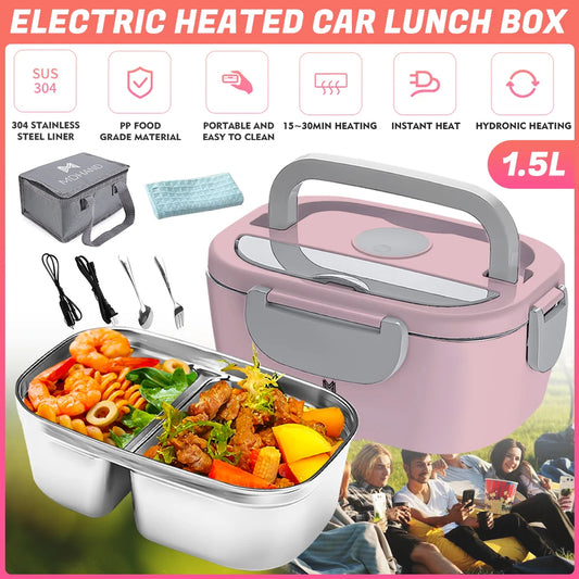 Electric Lunch Box Food Warmer Portable Food Heater for Car Or Home - Leak Proof 304 Stainless Steel Liner with Cloth
