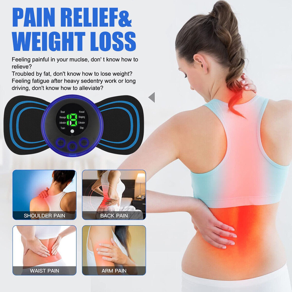 Portable EMS Mini Electric Massager Patch – Muscle Pain Relief for Neck, Back, Arms & Full Body