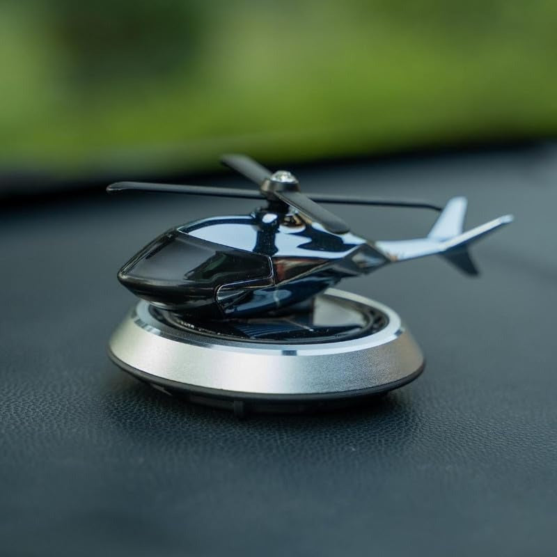 Solar Powered Car Aroma Diffuser Helicopter Air Freshener – Dashboard Perfume Decor | Metal + ABS, Refillable Fragrance (Random Color)
