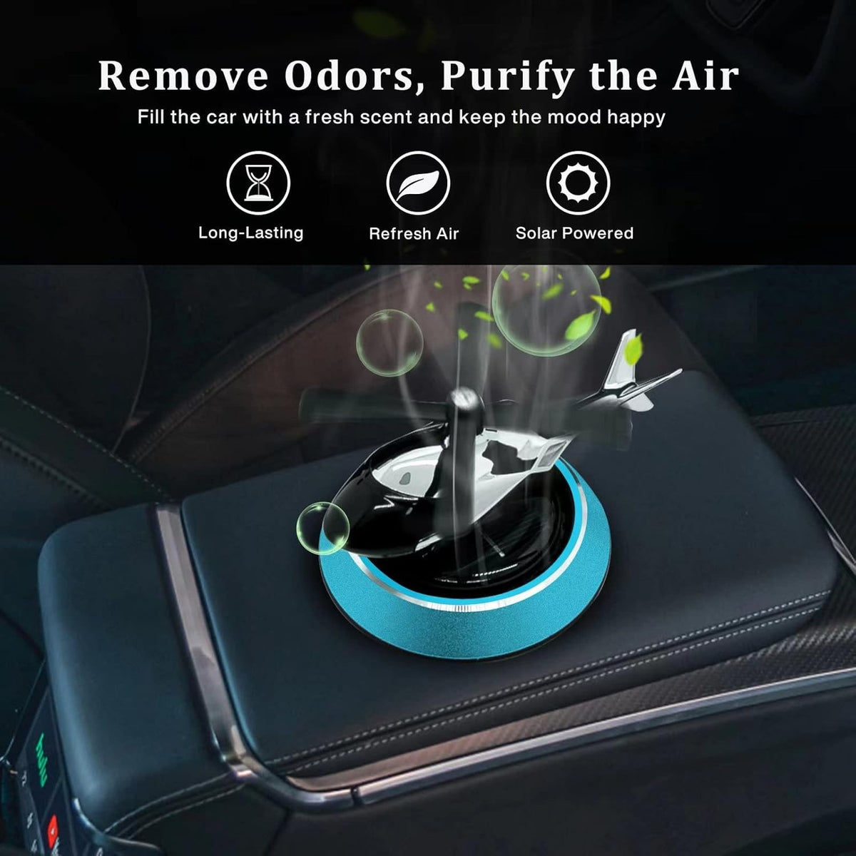Solar Powered Car Aroma Diffuser Helicopter Air Freshener – Dashboard Perfume Decor | Metal + ABS, Refillable Fragrance (Random Color)