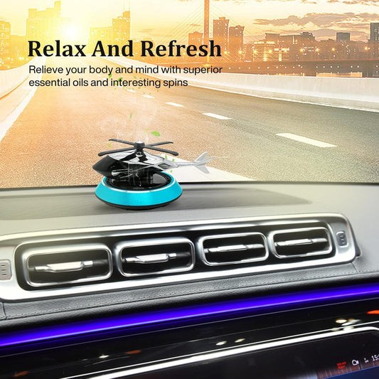 Solar Powered Car Aroma Diffuser Helicopter Air Freshener – Dashboard Perfume Decor | Metal + ABS, Refillable Fragrance (Random Color)