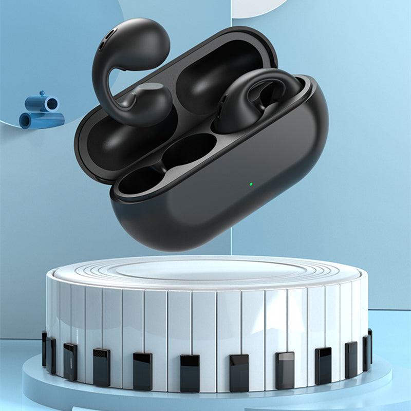 Bluetooth 5.3 Ear Clip Wireless Earbuds | Bone Conduction Open Ear Headset | Secure Fit | Touch Control | Charging Case