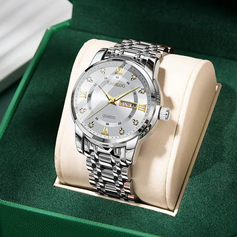 Men's Gold Plated Quartz Watch with Blue Dial