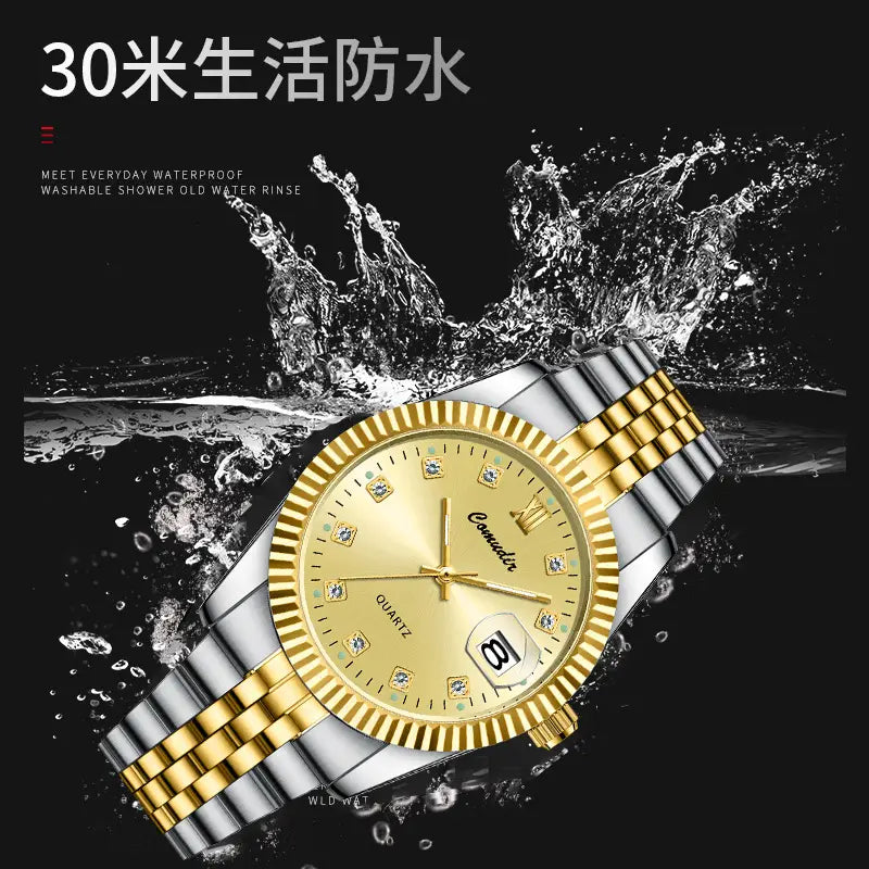 Luminous Calendar Watch for Women Gold Gold Bracelet 5.0
