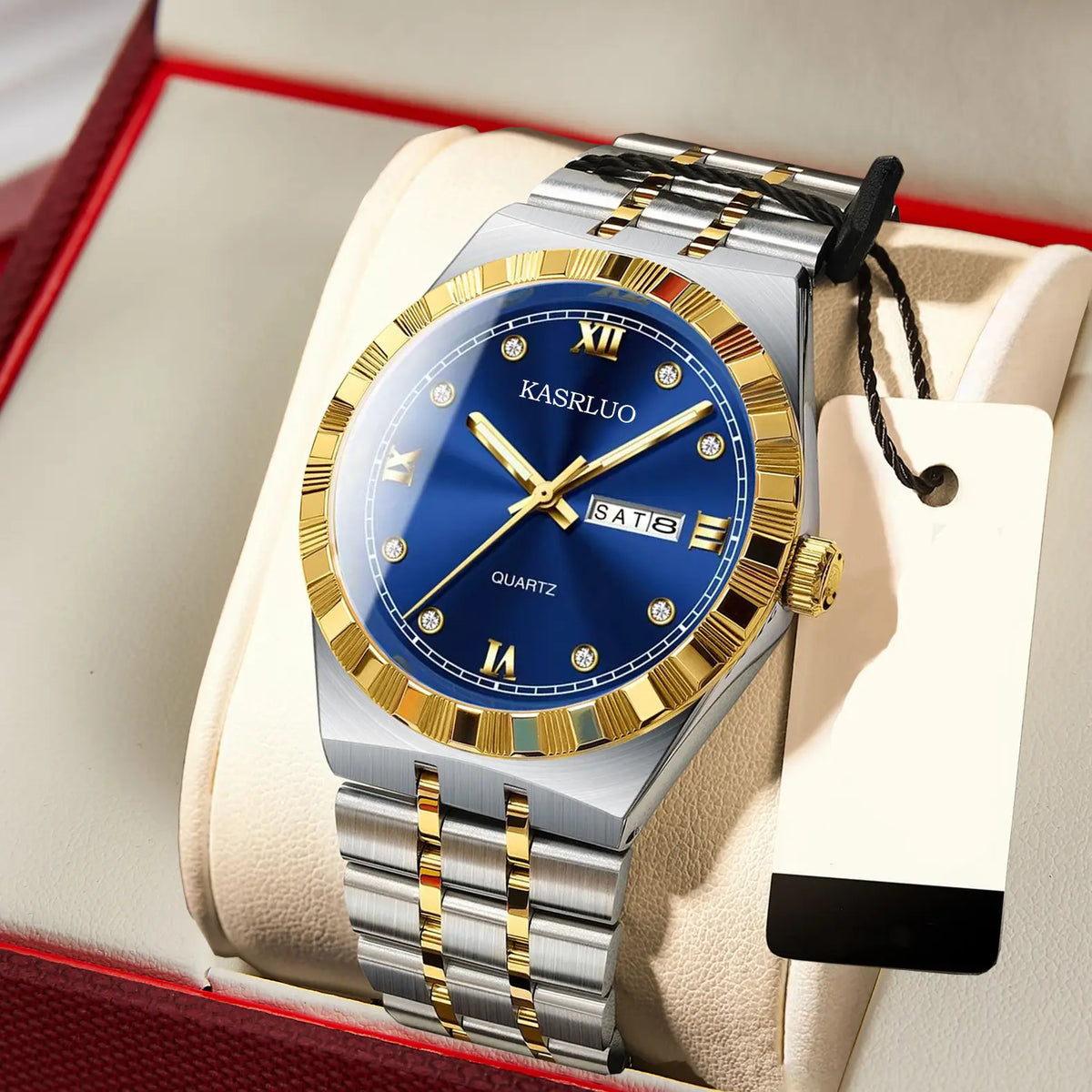 Men's Dual Calendar Ultra-Thin Quartz Watch with Gold Bracelet