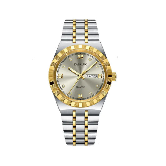 Men's Dual Calendar Ultra-Thin Quartz Watch with Gold Bracelet