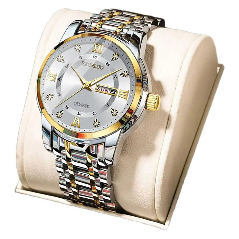 Men's Gold Plated Quartz Watch with Blue Dial