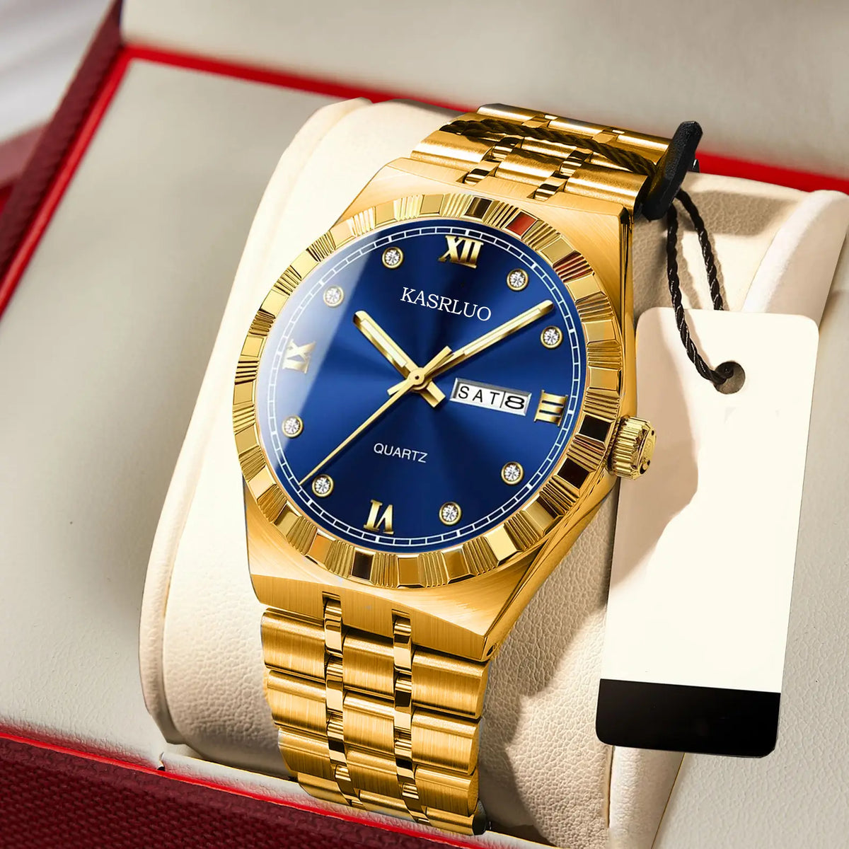 Men's Dual Calendar Ultra-Thin Quartz Watch with Gold Bracelet