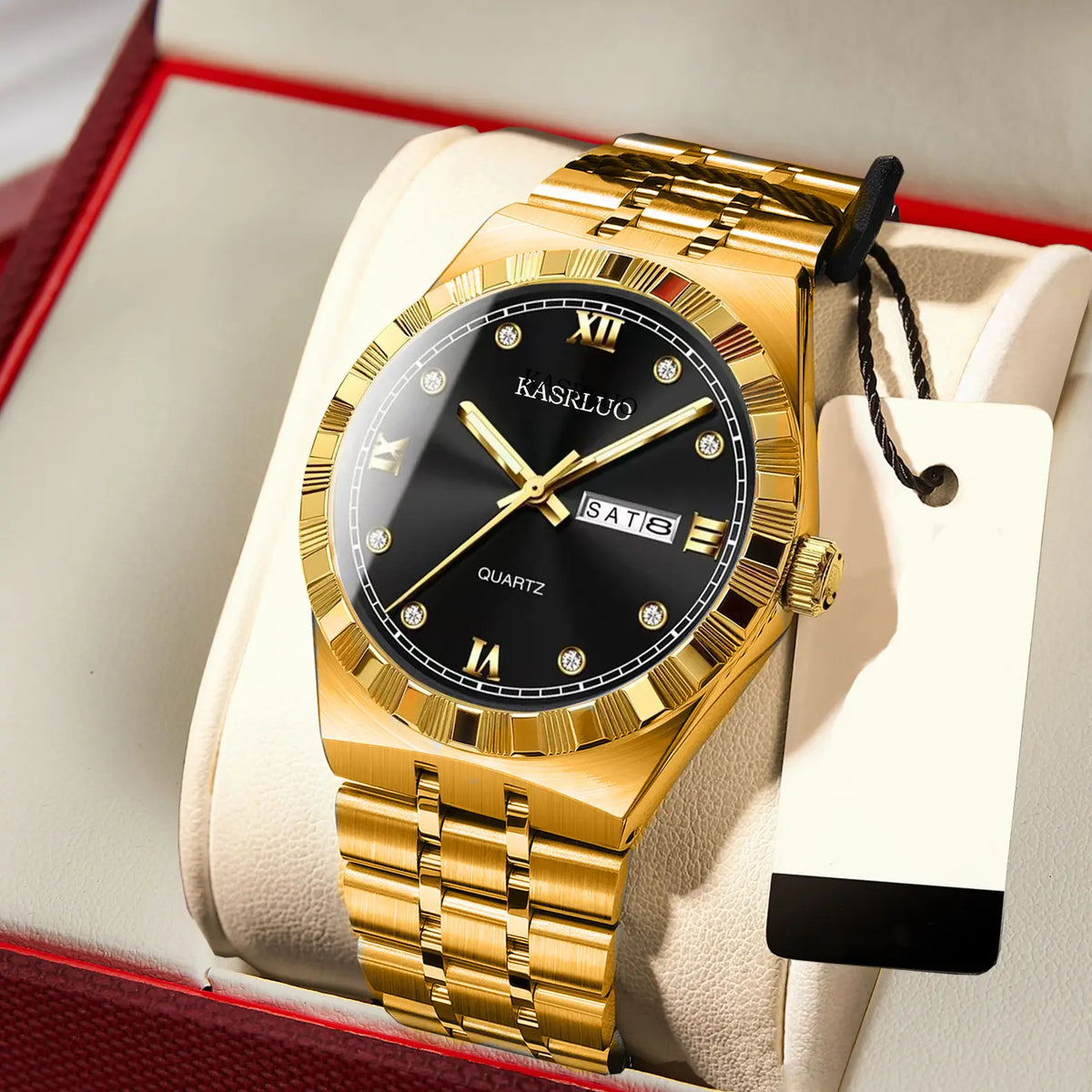 Men's Dual Calendar Ultra-Thin Quartz Watch with Gold Bracelet