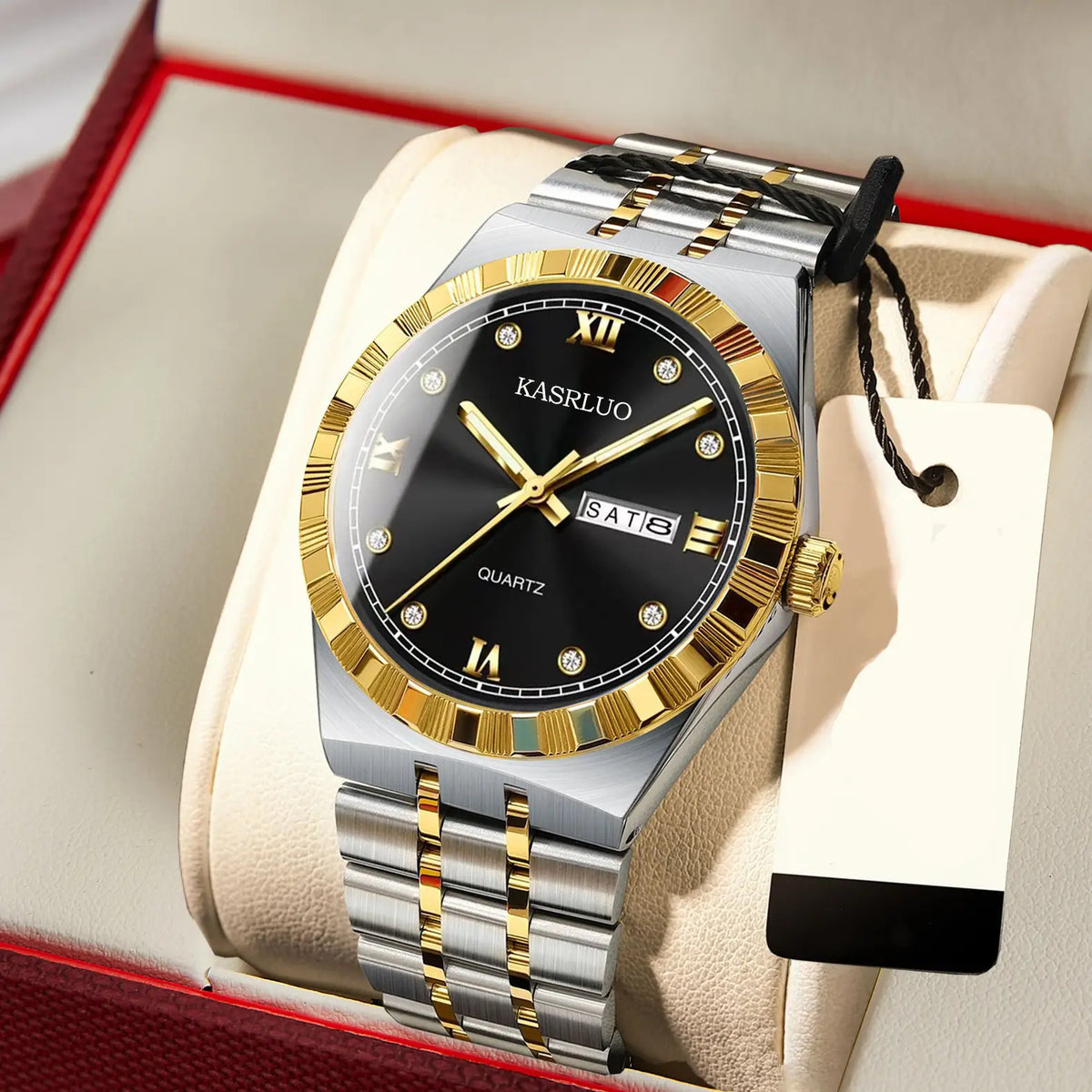 Men's Dual Calendar Ultra-Thin Quartz Watch with Gold Bracelet