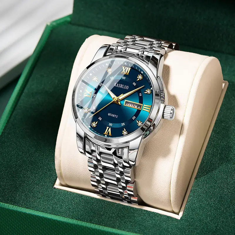 Men's Gold Plated Quartz Watch with Blue Dial