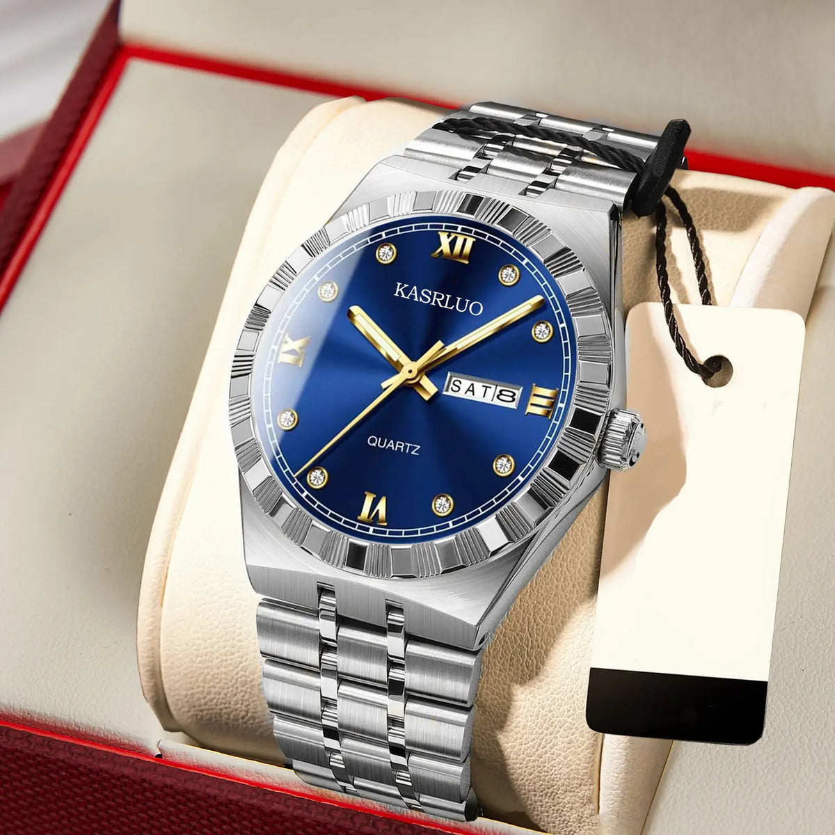 Men's Dual Calendar Ultra-Thin Quartz Watch with Gold Bracelet